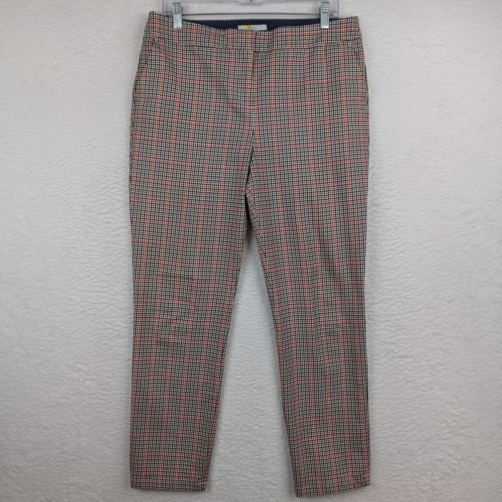 Boden Richmond Plaid Ankle Pants Women's 10 Red Tan Navy Check Trouser Stretch
